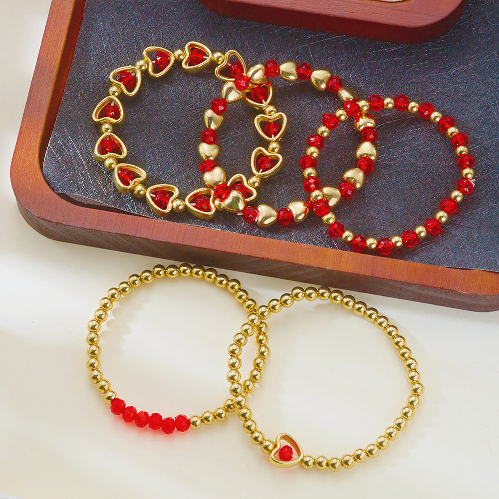 European and American Cross-Border Jewelry Bohemian Multi-Layered Crystal Heart Beaded Bracelet Valentine's Day Stacking Fashion Versatile