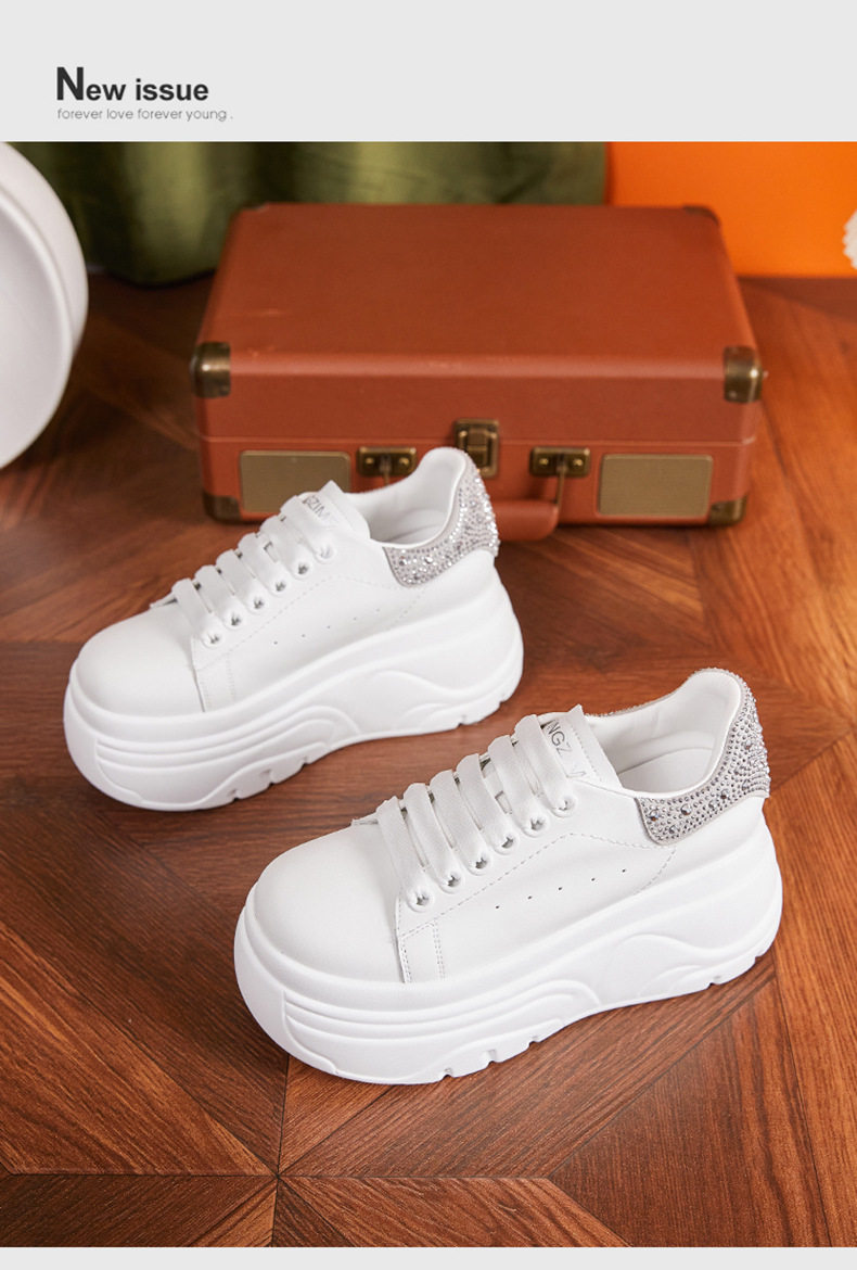 Giày sneaker nữ chunky đế dày màu trắng phong cách thể thao — Trắng, đen, Bạc chi tiết 12