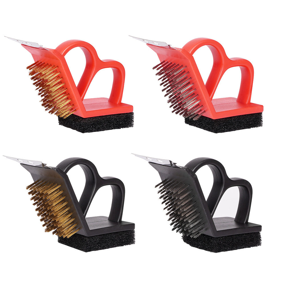 Barbecue net cleaning brush stainless steel iron 3-in-1 wire steel wire brush special cleaning for barbecue grill steel brush