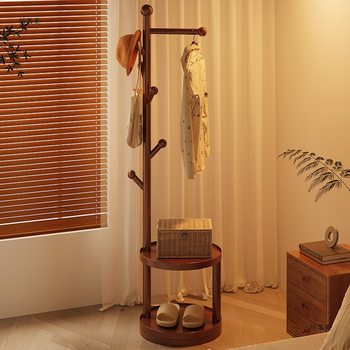Coat Rack Solid Wood Living Room Floor-Standing Household Storage Rack Indoor Multi-Functional Clothes Rack Bedroom Bedside Clothes Rack