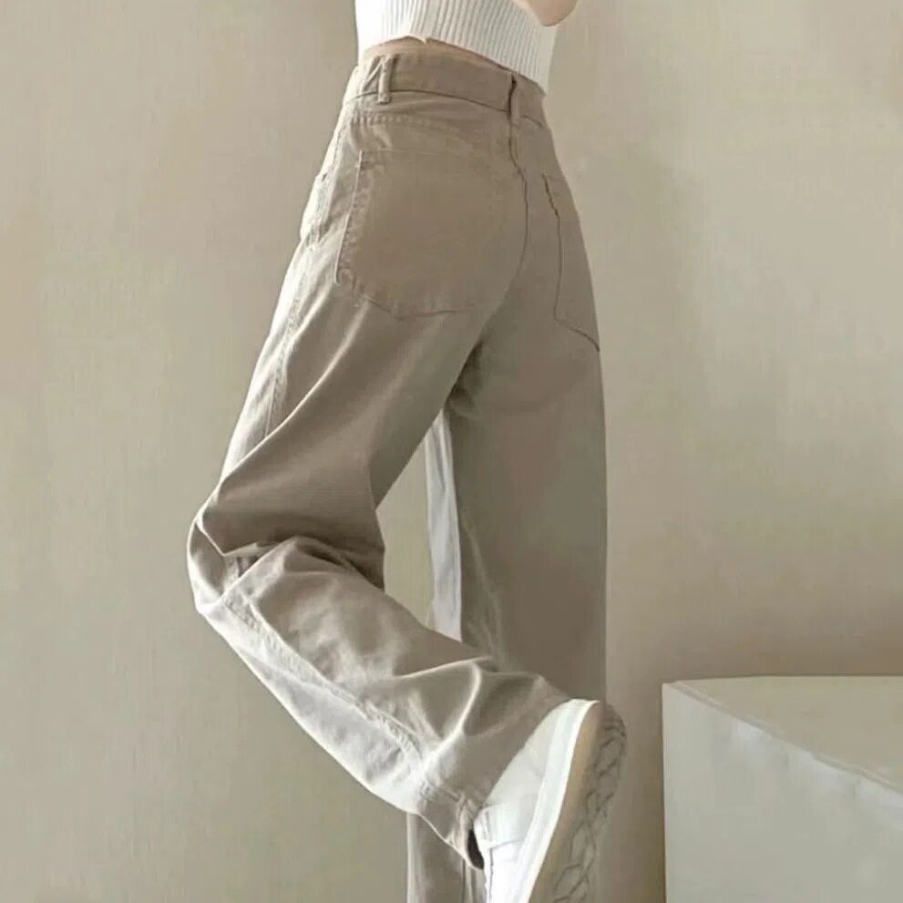 High Waisted Womens Jeans Korean Style Loose Fit Straight Leg Spring Casual Wear Wholesale Available
