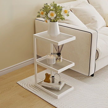 Living Room Sofa, Household Floor-Standing Storage Rack, Extremely Narrow Bedside Table, Light Luxury Storage Rack, Side Table, Cream Style Glass Corner Table
