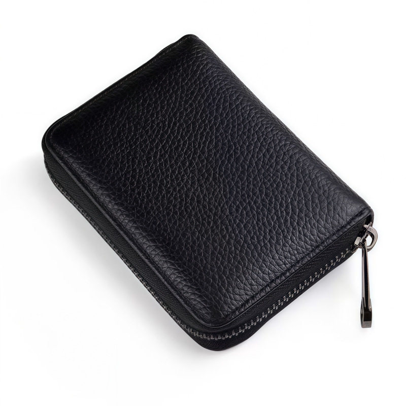 Genuine Leather Card Holder for Men, Anti-Degaussing, Anti-Theft Card Holder, Women's Multi-Card Slot Card Holder, Zipper Credit Card Holder