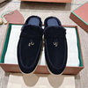 High-End Italian Loafers for Autumn and Winter, Fleece-Lined, Closed-Toe, Wool Slip-On Shoes, Flat Half-Slipper, Furry Slippers for Couples