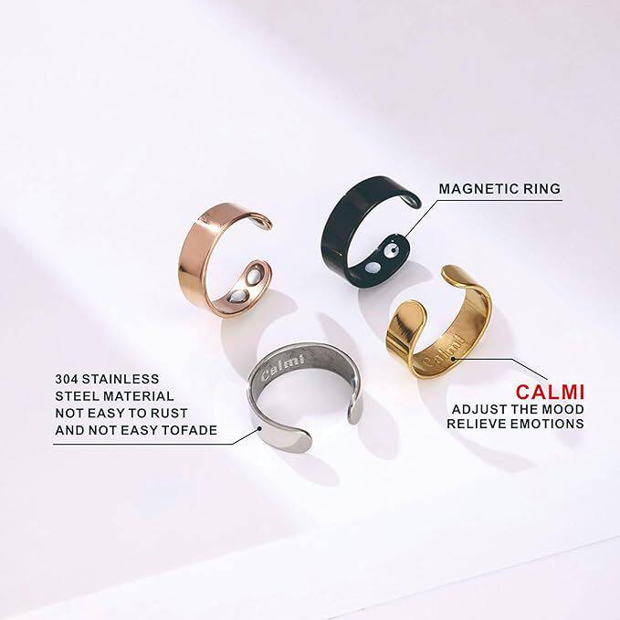 跨境爆款不锈钢磁石戒指刻字calmi戒指磁疗戒指减压冥想饰品配饰