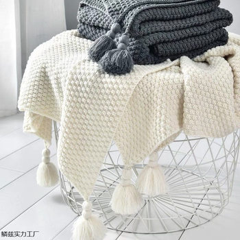 Scandinavian Style Sofa Blanket Office Nap Blanket Tassel Knitted Ball Wool Casual Air Conditioning Small Blanket Free Shipping