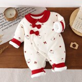 Baby plus/ цельный хлопковый комбинезон в западном стиле для новорожденных, милая детская осенне-зимняя одежда, комбинезон для прогулок, теплая одежда