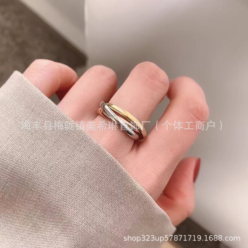 C Brand Classic Three-Color Three-Ring Ring, Smooth Index Finger Ring, Non-Fading, Delicate Hand Accessory, Women's Jewelry