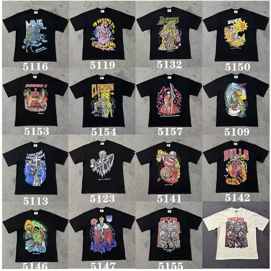 Summer American Warren Lotas Cartoon Skull Hell Death Print Short-Sleeved Couple High Street 15 T-Shirts