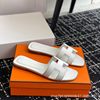2025 New Top Ceiling Flash Sale Everything H Brand Girls' Palm Print Leather Square-Toe H-Shaped Beach Slippers Flat