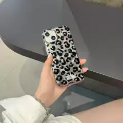 Black Leopard Print Feather Yarn Suitable for Apple 15Pro Max Mobile Phone Case Iphone17 Protective Cover Soft Shell Double Layer