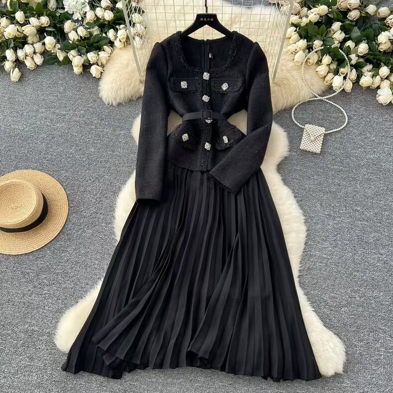 Elegant Womens Winter Dress High End Aesthetic Square Neck Waist Defining Slim Fit Unique Design Perfect for