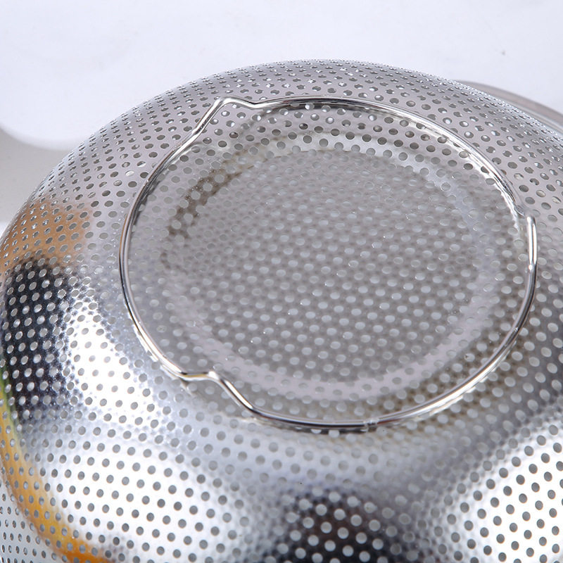 Double-ear draining basket stainless steel rice washing basin kitchen household fruit and vegetable storage basket round vegetable washing basin rice washing sieve