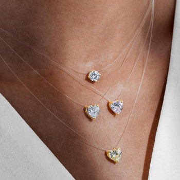 Cross-border new transparent invisible fish line necklace personality temperament zircon love clavicle chain mermaid tear necklace fashion