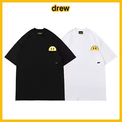 European and American Fashion Brand drew Short Sleeve High Street Loose Men's and Women's Couple's Round Neck T-Shirt FOG Short Sleeve Pocket Smiley Face Half Sleeve Summer