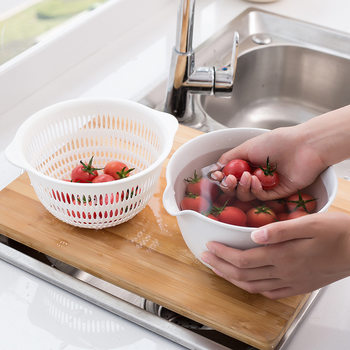 Double-Layer Hollow Draining Basket, Vegetable Washing Basin, Kitchen Rice Washing and Fruit Storage Basket, Fruit Tray, Vegetable Washing Basket, Storage Tray, Sink