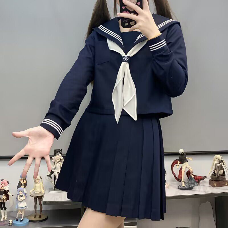 紺三部長袖+白三角スカーフ+バックル