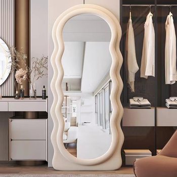 Internet Celebrity Wave Full-Body Mirror Floor Mirror Cream Ins Style Fitting Dressing Mirror Home Girl's Bedroom Shaped Mirror