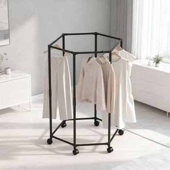 Cross-Border Metal Storage Clothes Rack for Home Dormitory, Floor-Standing Rotating Clothes Drying Rod, Multifunctional Thickened Clothes Rack for Bedroom