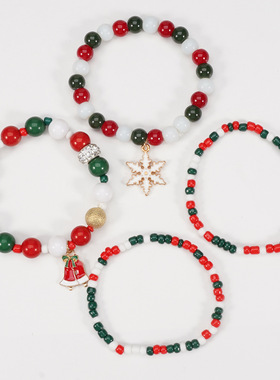 圣诞节手链 弹力绳手链 雪人雪花圣诞树老人鹿帽子吊坠手链礼物