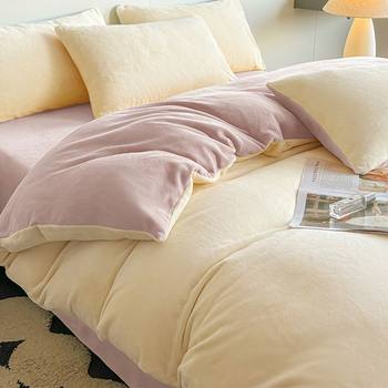 Winter Crystal Velvet Warm Four-Piece Set Thickeneded Double-Sided Fleece-Lined Milk Velvet Bed Bed Sheets Quilt Cover Bedding Three-Piece Set