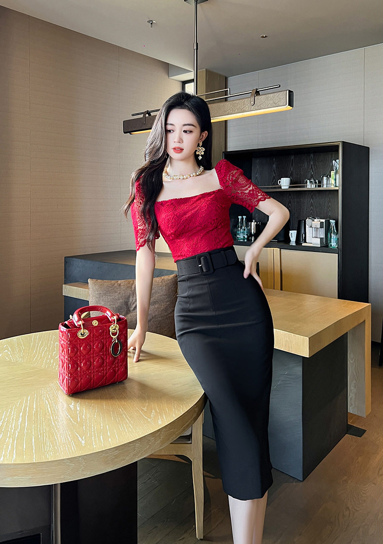 Chân váy bút chì nữ ôm eo cao dáng midi phong cách Pháp — [Đen], [Trắng], [Đỏ] chi tiết 18