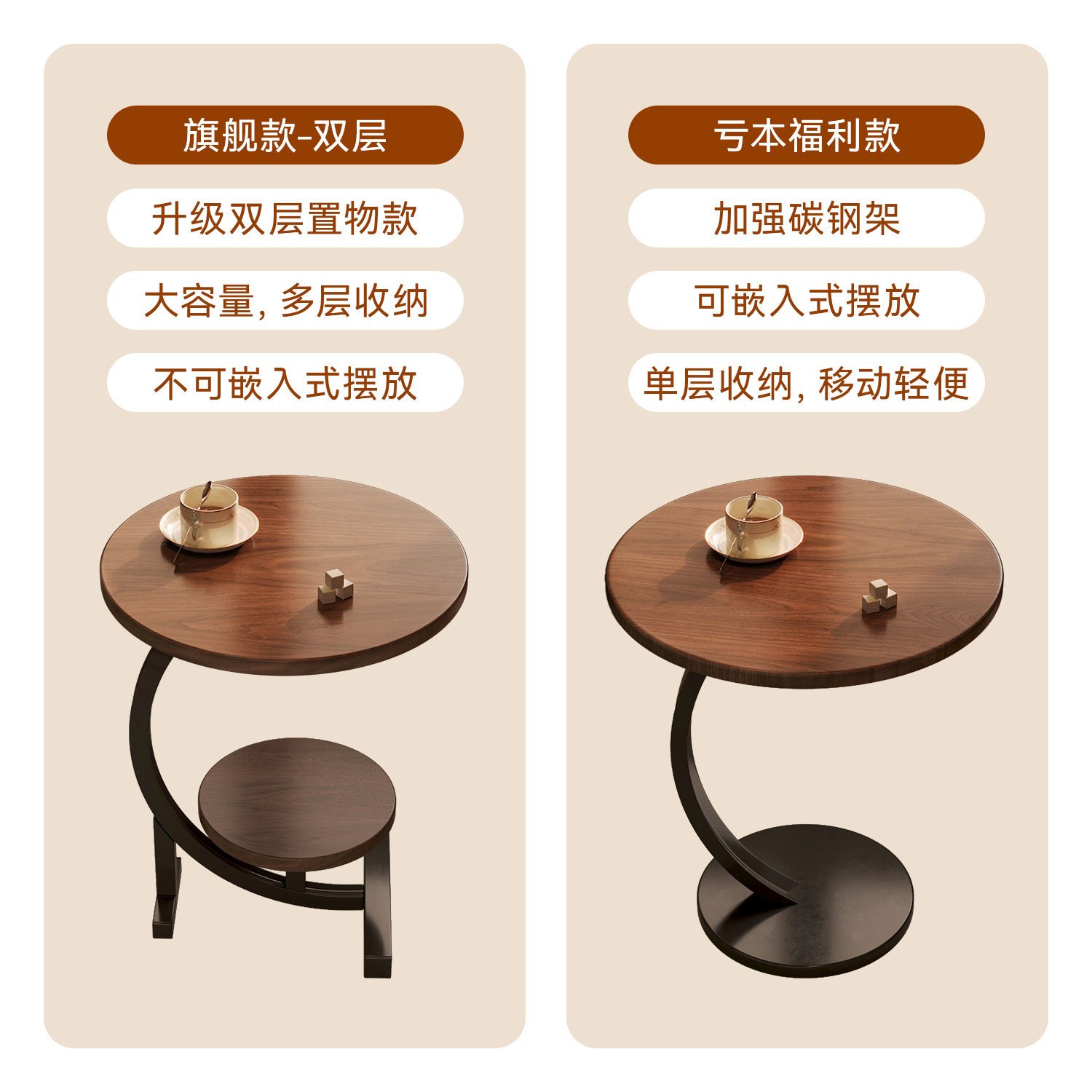 Coffee Table, Bedside Table, Side Table, Sofa Side Cabinet, Walnut Mini Rental House, Popular Table, Living Room Corner Table, Small Round Table