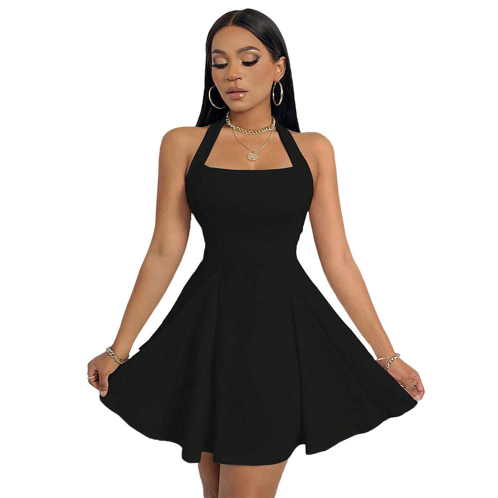 Y2K Style Womens A Line Mini Dress Sexy Halter Neck Backless Waist Cinching Flared Skirt Perfect for Parties and