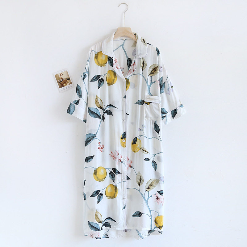 Spring and Summer Women's Sleeve Nightgown Mid-length Pregnant Women dress Artificial Cotton Loose plus size Cardigan Home Clothes Pajamas