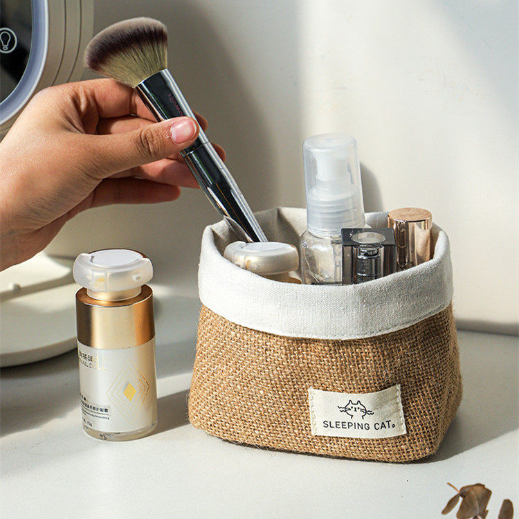 Jute Hanging Basket Small Desktop Sundry Storage Basket Cosmetics Storage Bucket Fabric Pen Holder Wall-Mounted Storage Basket