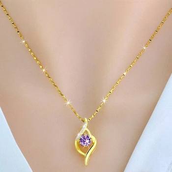 Large Supply of Imitation Gold Amethyst Sexy Versatile Amethyst Heart-Shaped Clavicle Chain Fashion Versatile Light Luxury Gift