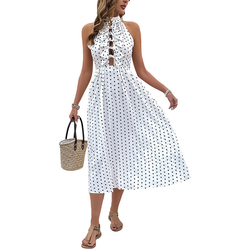 Vintage Sweet Hollow Bow Polka Dot Dress European Style Perfect for Parties and Special Occasions Wholesale Available