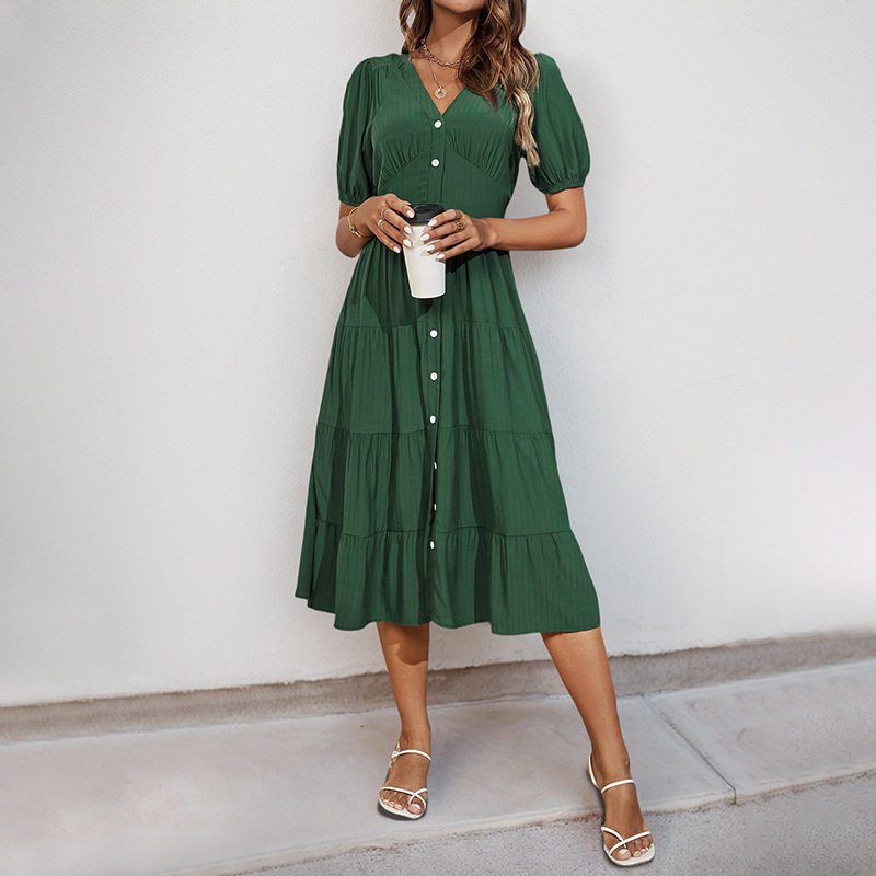Summer Midi Dress Elegant Draped Design Solid Color Pleated Detail Perfect for Casual Outings or Events Wholesale