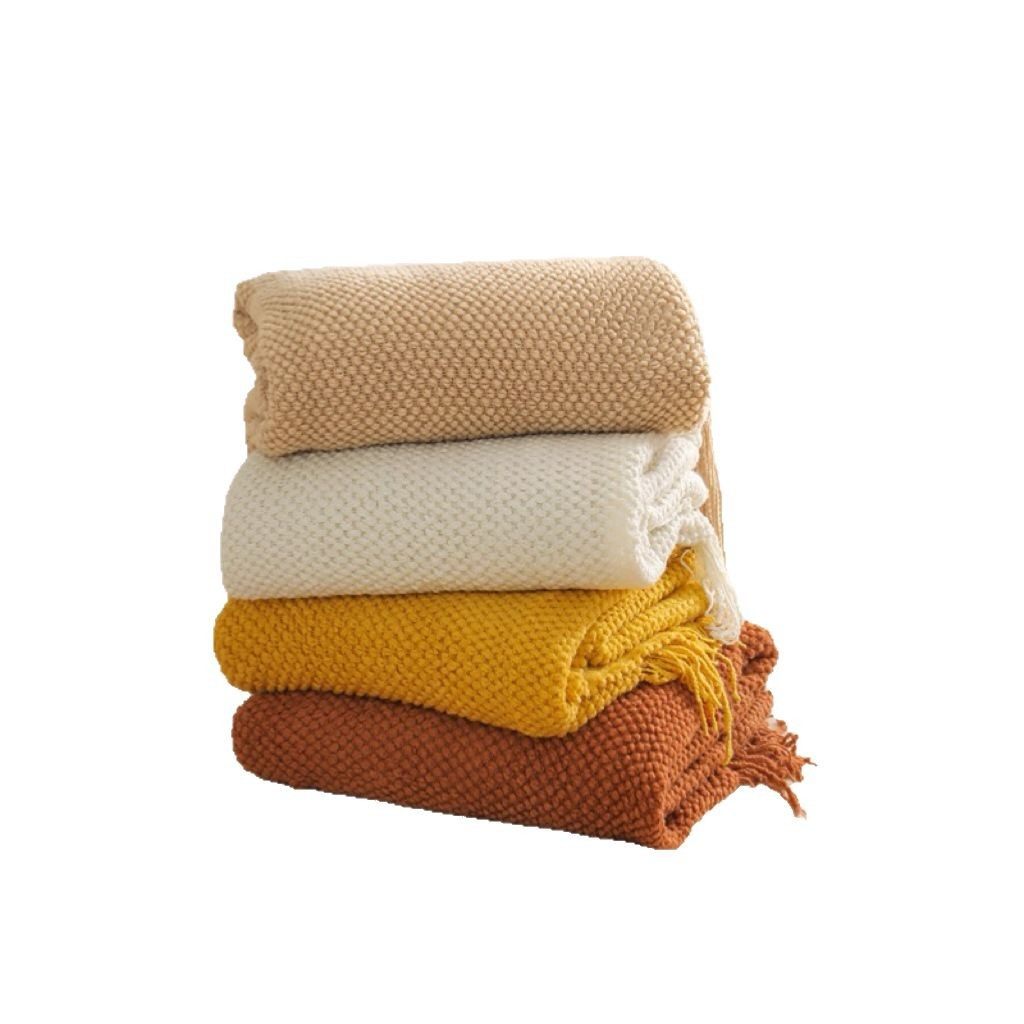 Nordic Simple Solid Color Tassel Knitted Blanket Nap Blanket Air-conditioning Blanket Bed End Towel Knitted Blanket Sofa Cover Blanket Blanket