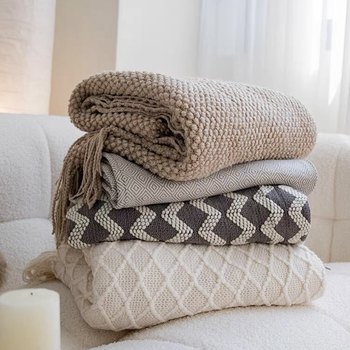 Cream Style Vintage Rhombus Blanket Sofa Blanket Cover Blanket Shawl Office Lunch Break Blanket Homestay Bed Tail Towel Knitted Blanket