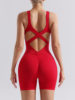 Spring and summer seamless yoga jumpsuit women's cross back outdoor running fitness sports hip yoga jumpsuit shorts