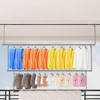 Retractable Balcony Clothes Drying Rod, Hanging Type, No-Drill Household Clothes Rod, Hanging Tool, Foldable Clothes Rack, Adjustable Height