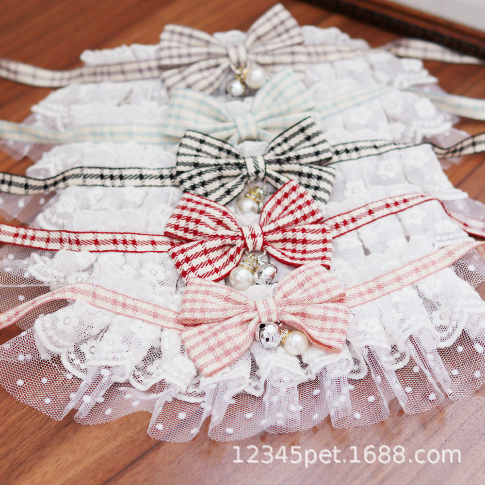 Summer Pet Lace Bib Pet Collar Cat Dog Bell Neck Ring Pet Jewelry Tulle Bib