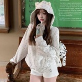 [Оригинальная печать серебряной пудрой] Huamian composite cute kitten Ears кардиган с капюшоном, свитер, женская осенне-зимняя куртка