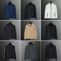 Spring Men's Stand Collar Slim Jacket Business Casual Personalized Print Trendy Outerwear Men's Zip-Up Warm Jacket