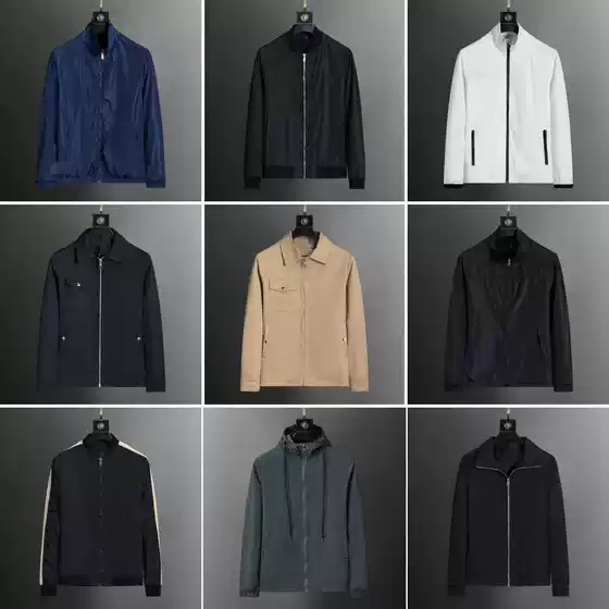 Spring Men's Stand Collar Slim Jacket Business Casual Personalized Print Trendy Outerwear Men's Zip-Up Warm Jacket