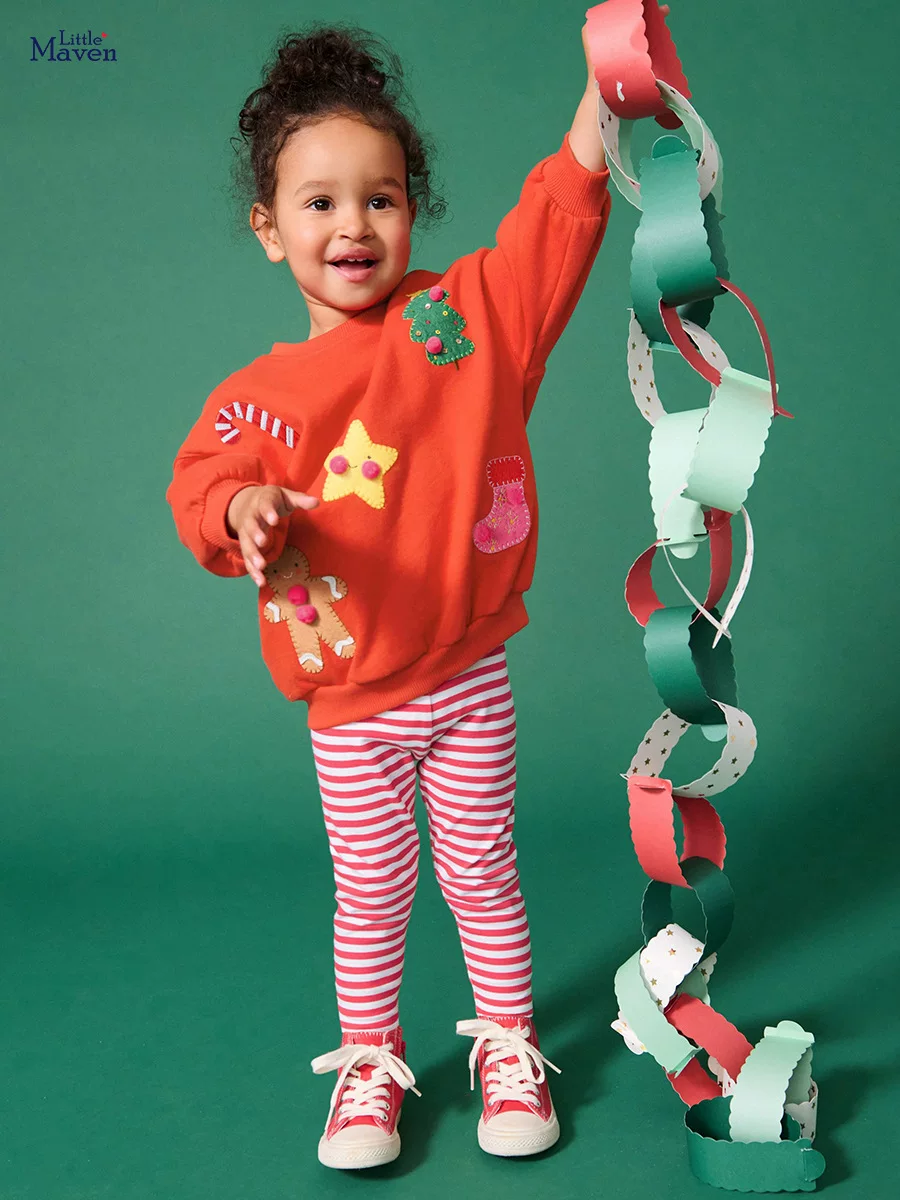 Source Factory Autumn Girls' Set, Kids' 2-piece Outfit, Cartoon Striped Kids' Set