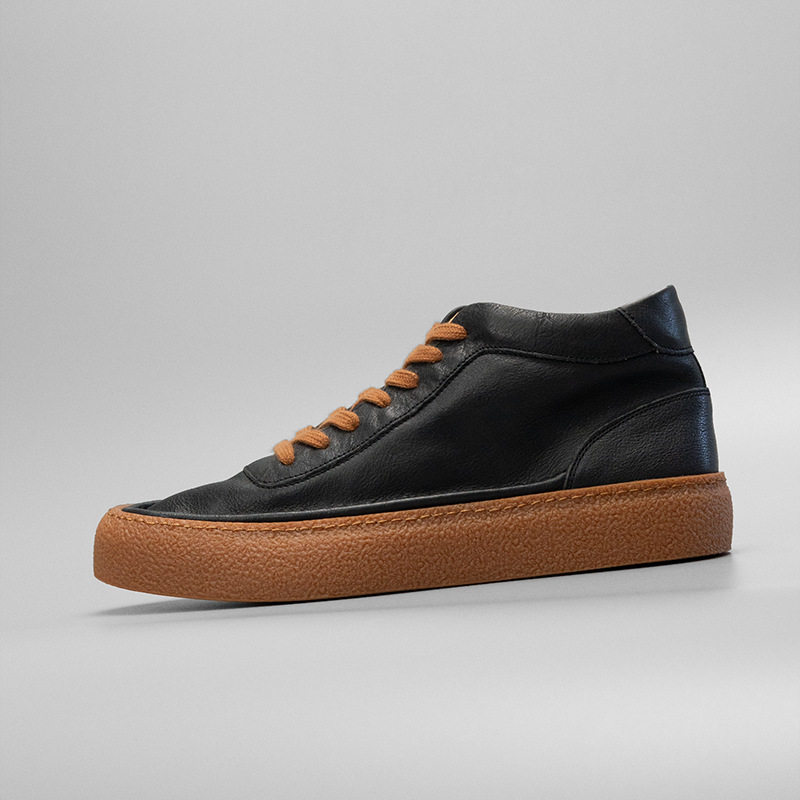 Giày sneaker nam da bò màu trơn phong cách retro — Màu đen