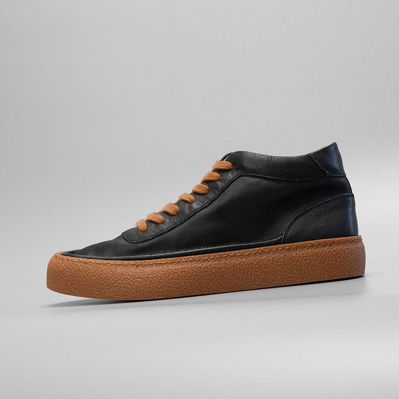 Giày sneaker nam da bò màu trơn phong cách retro — Màu đen