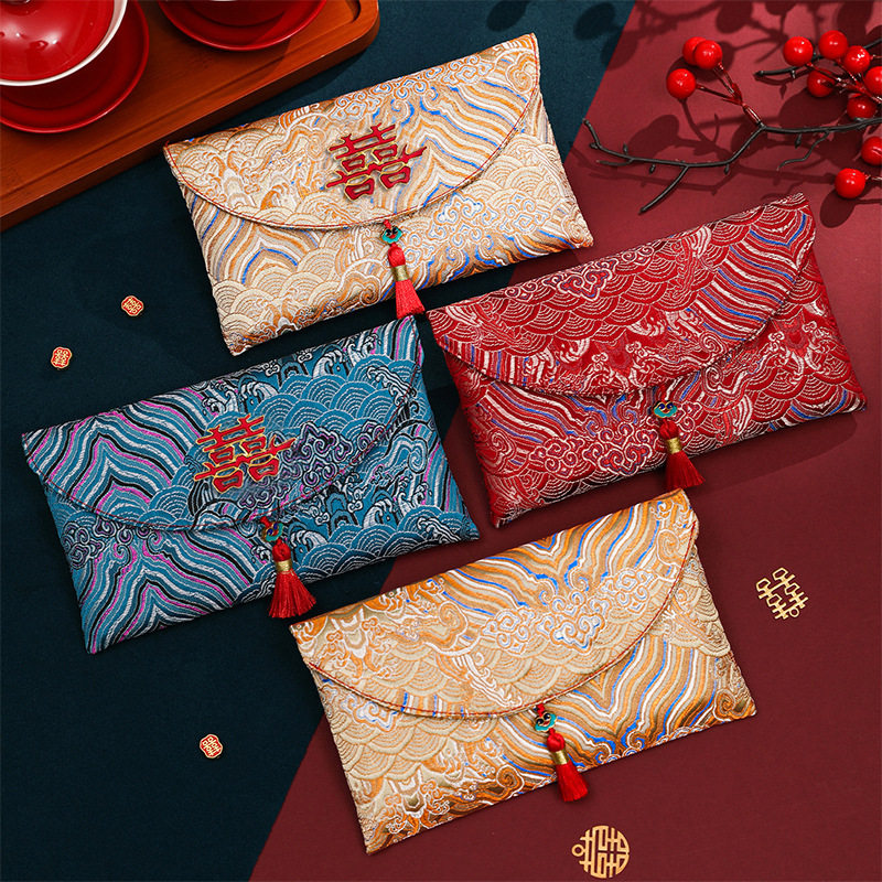 Fabric Full Moon Red Envelope for Wedding, Chinese-Style Fabric Red Envelope for Parents, Lucky Money Envelope, Festive Red Envelope