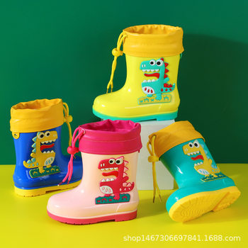 Children's cartoon rain boots boys' medium and large children's rain boots girls' waterproof rain boots fleece-lined detachable mid-calf water shoes