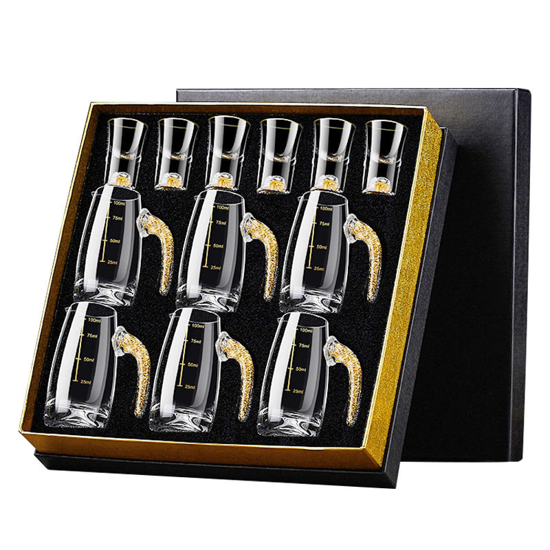 Gold Foil White Wine Glass Set Lead-Free Glass Wine Dispenser Bullet Cup One-Cup Small Wine Cup Hotel Home Gift Box