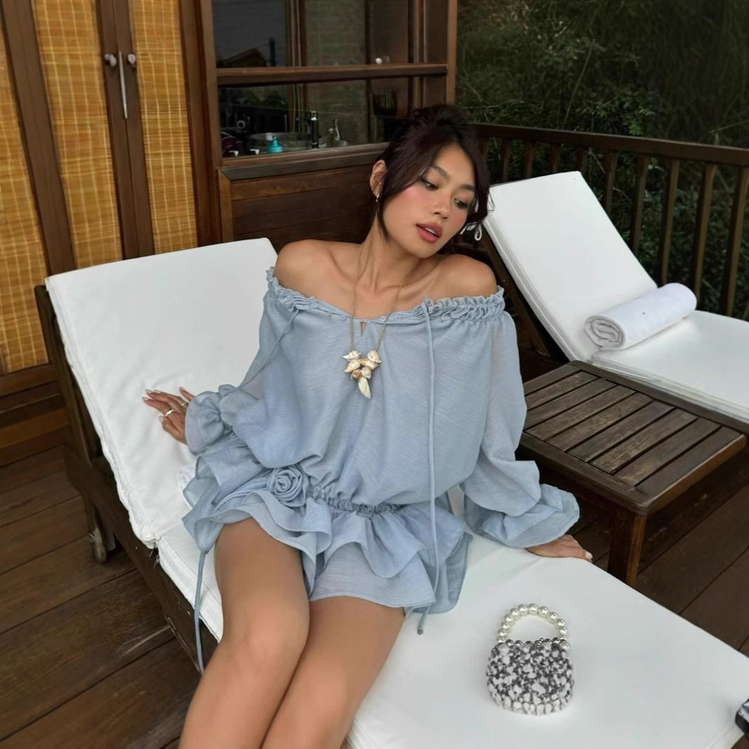 Elegant Off Shoulder Ruffle Chiffon Dress Slim Fit Long Sleeve Winter Fashion Perfect for Parties and Events