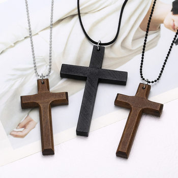 AliExpress Hot European and American Fashion Cross Necklace Wooden Simple All-match Sweater Chain Accessories nkd44