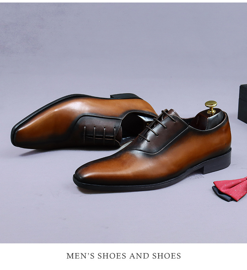 Giày Oxford nam da bò thật phối màu mũi nhọn, giày tây công sở cao cấp — Màu đen cà phê, Màu nâu cà phê